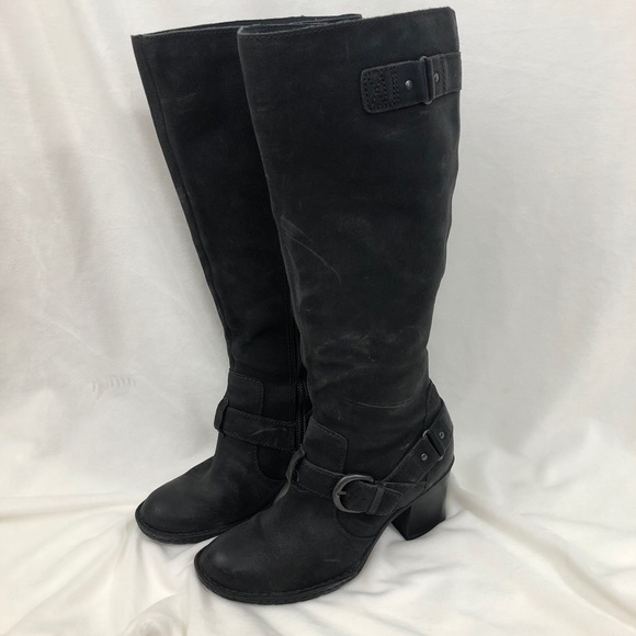 BORN Buckle Leather Moto Boots Tall {Charcoal} - Picture 2 of 11